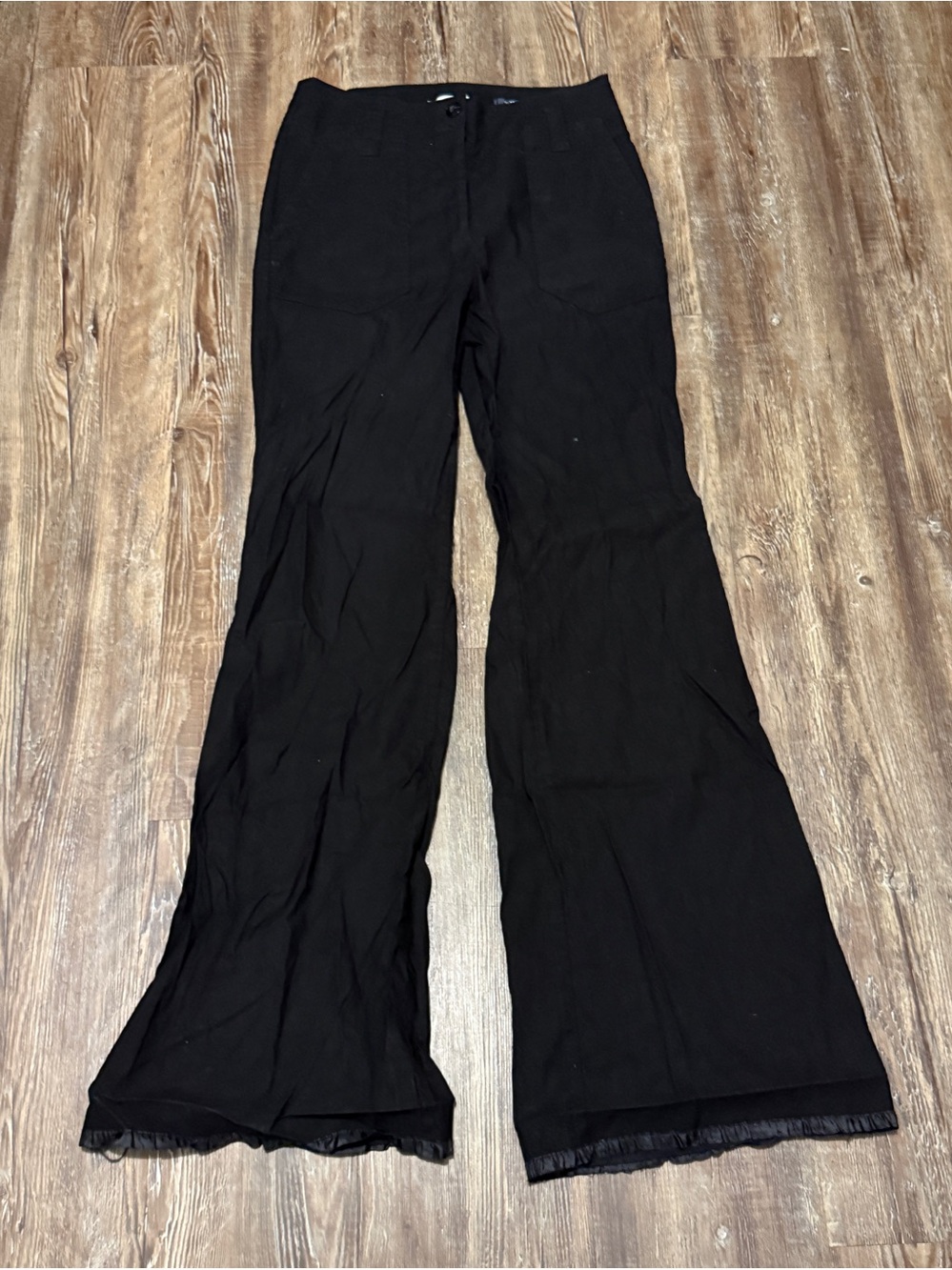 Maeve The Naomi Linen Blend Flare Pants Women's 6 High Rise Utility Pocket Black